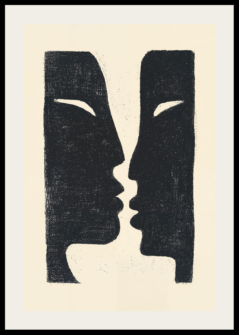 Två ansikten i samtal i dramatisk kontrast.-12