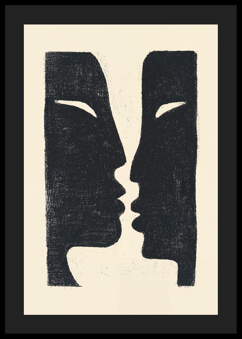 Två ansikten i samtal i dramatisk kontrast.-12