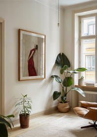 A woman in a red dress leans against a textured wall.-4