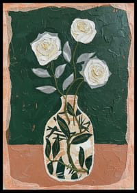 Timeless roses shine against a deep green background.-0