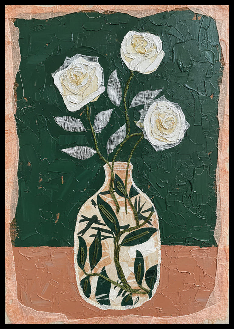 Timeless roses shine against a deep green background.-12