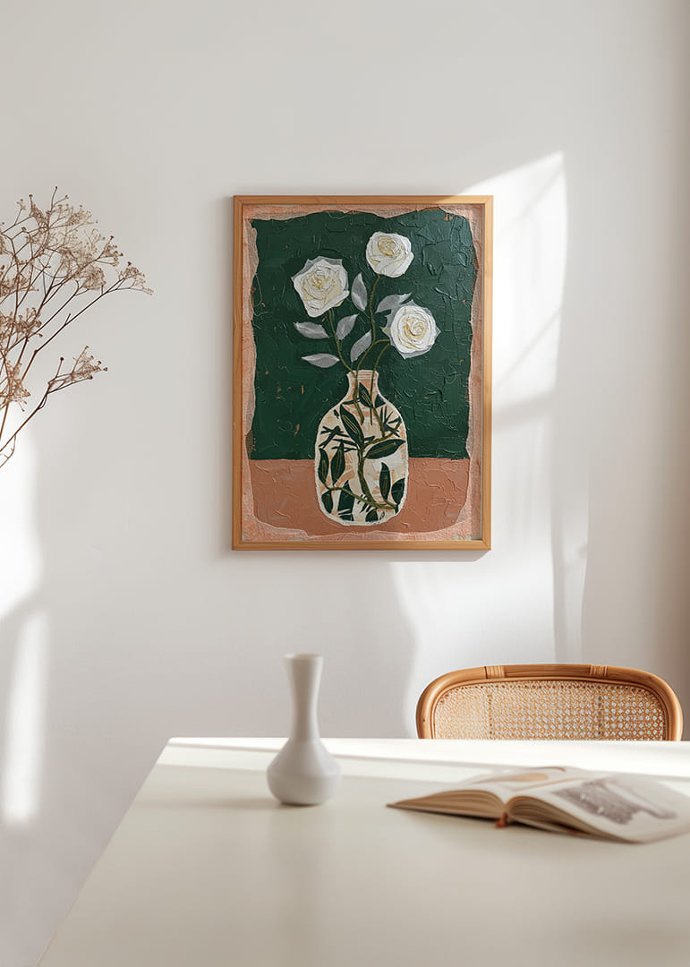 Timeless roses shine against a deep green background.-12