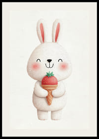Un lapin avec une glace à la fraise sourit joyeusement.-2