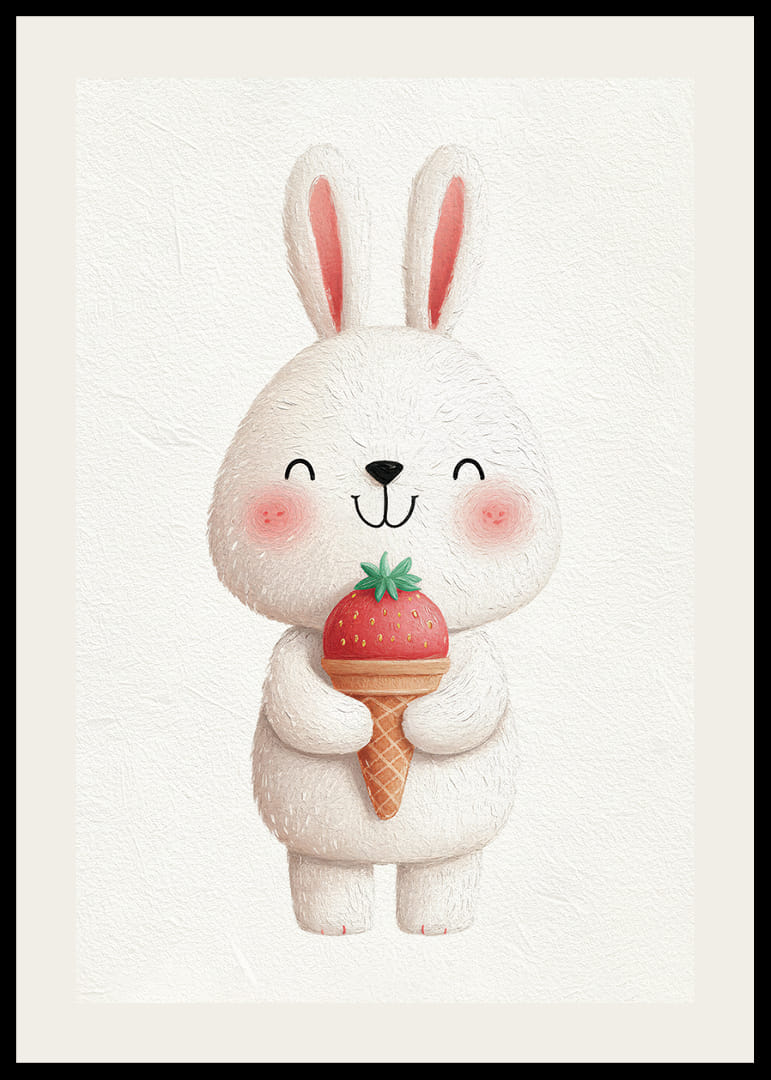 Un lapin avec une glace à la fraise sourit joyeusement.-12