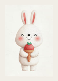Un lapin avec une glace à la fraise sourit joyeusement.-3
