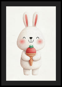 Un lapin avec une glace à la fraise sourit joyeusement.-4