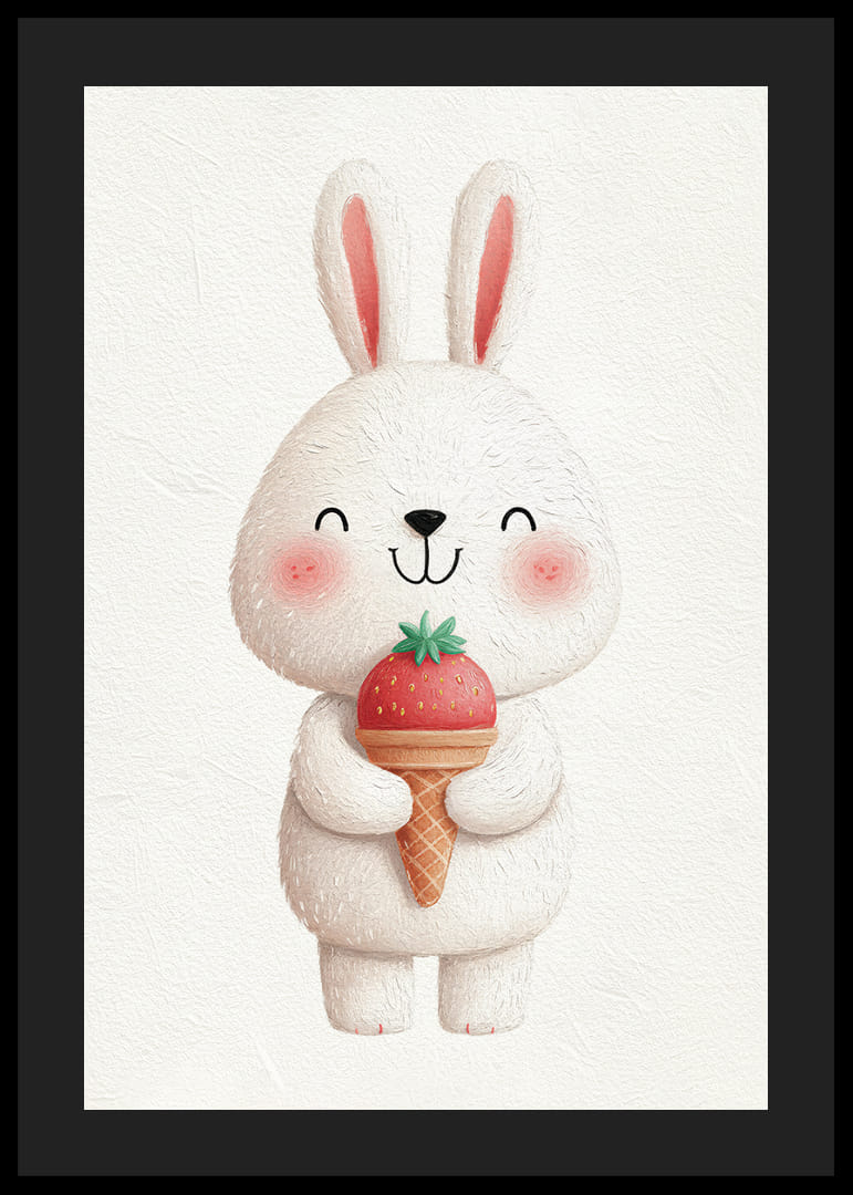Un lapin avec une glace à la fraise sourit joyeusement.-12
