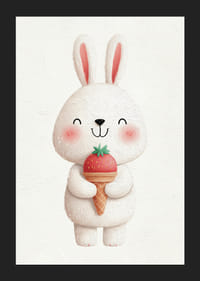 Un lapin avec une glace à la fraise sourit joyeusement.-5