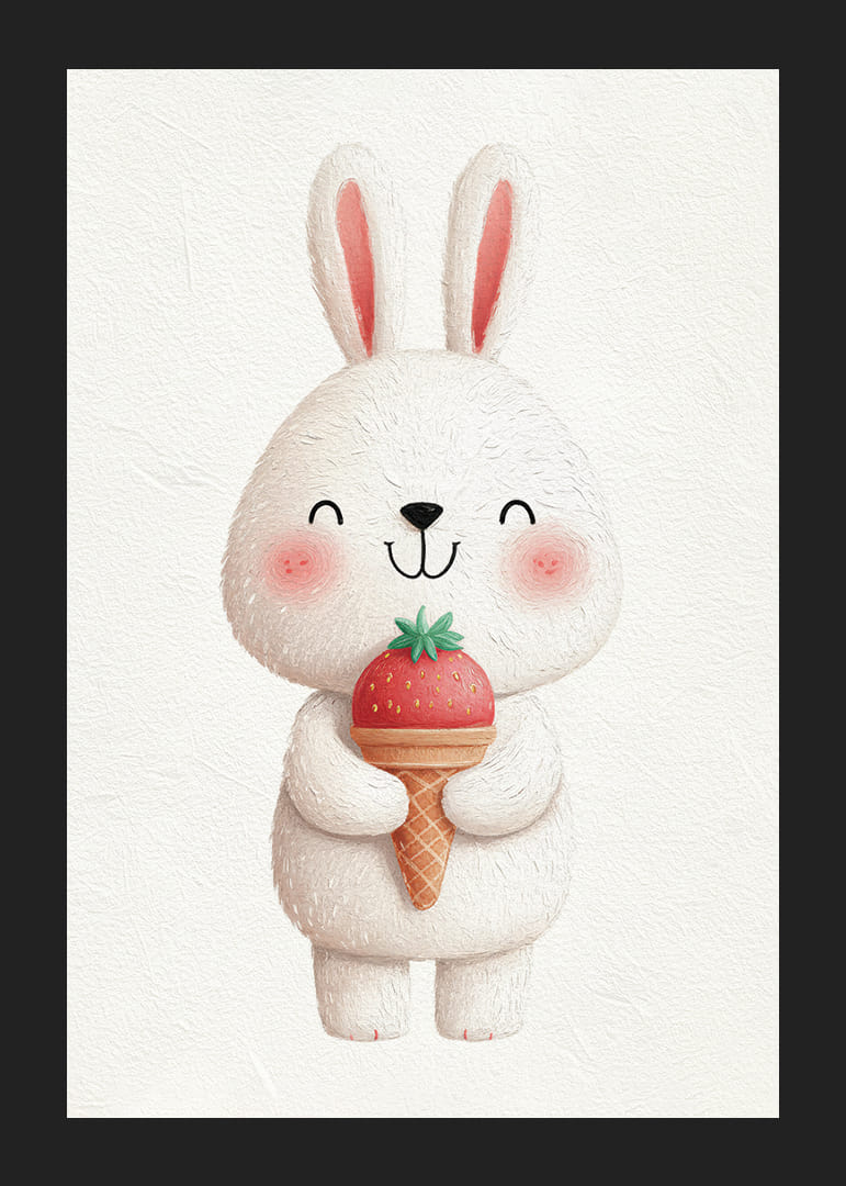 Un lapin avec une glace à la fraise sourit joyeusement.-12