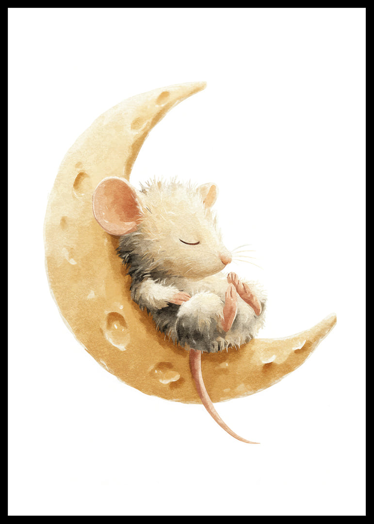 A cute mouse rests safely on a cheese moon, full of dreams.-12