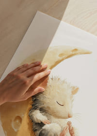 A cute mouse rests safely on a cheese moon, full of dreams.-5