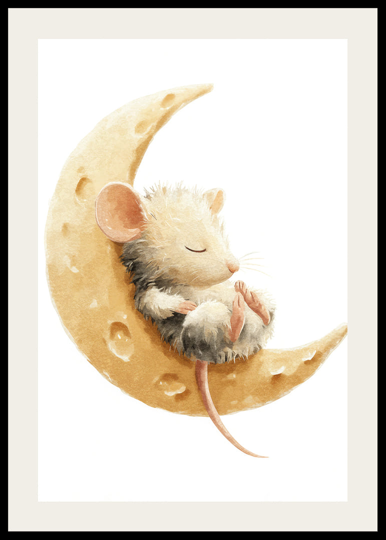 Une adorable petite souris repose en toute sécurité sur une lune de fromage, pleine de rêves.-12