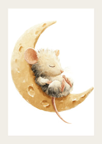 A cute mouse rests safely on a cheese moon, full of dreams.-3