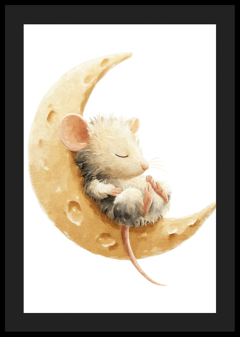 A cute mouse rests safely on a cheese moon, full of dreams.-12