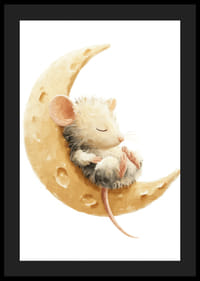 Une adorable petite souris repose en toute sécurité sur une lune de fromage, pleine de rêves.-4
