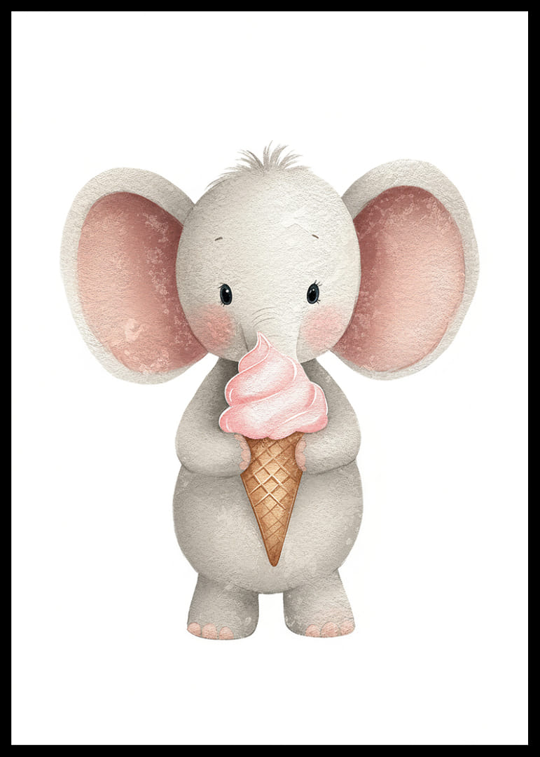 A cute elephant is holding an ice cream and spreading joy.-12