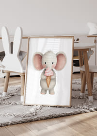A cute elephant is holding an ice cream and spreading joy.-4