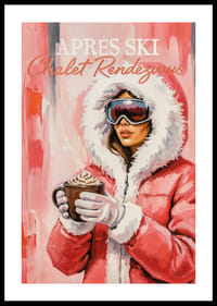 A poster with a stylish woman in winter clothes and hot chocolate.-0