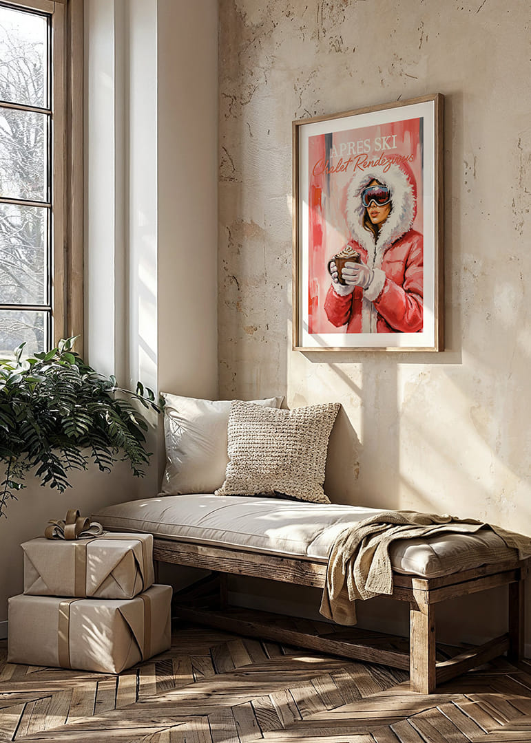 A poster with a stylish woman in winter clothes and hot chocolate.-12