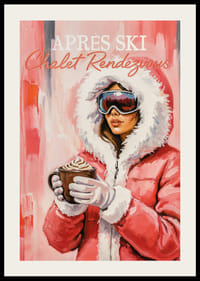 En affisch med en stilfull kvinna i vinterkläder och varm choklad.-2