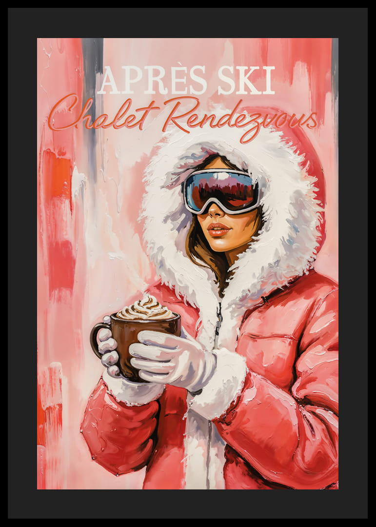 En affisch med en stilfull kvinna i vinterkläder och varm choklad.-12