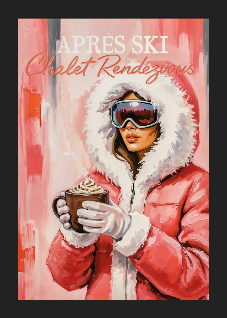 En affisch med en stilfull kvinna i vinterkläder och varm choklad.-12