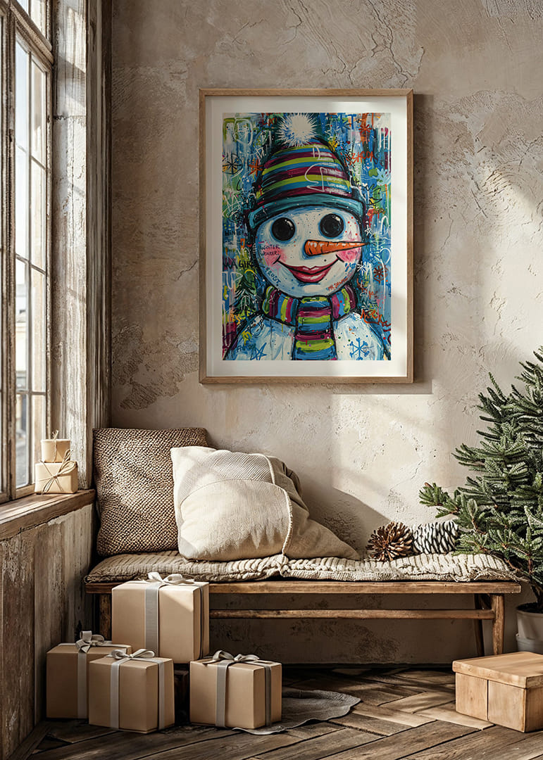 A colorful snowman spreads winter joy.-12