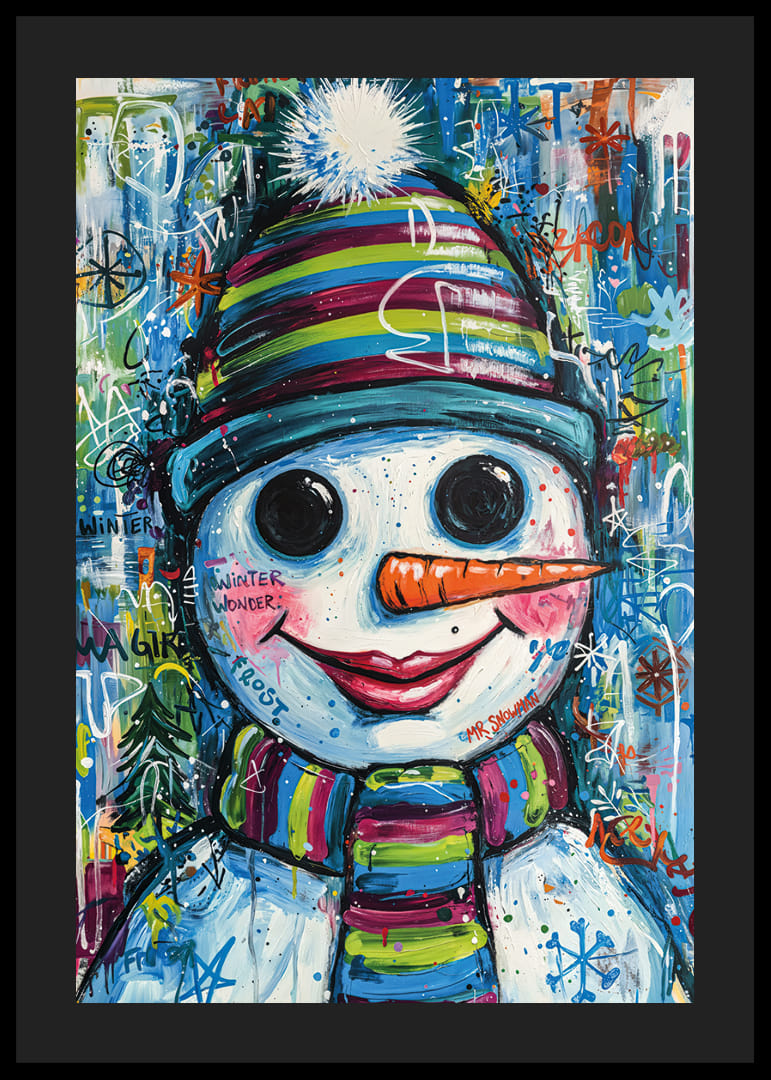 En färgsprakande snögubbe sprider vinterglädje.-12