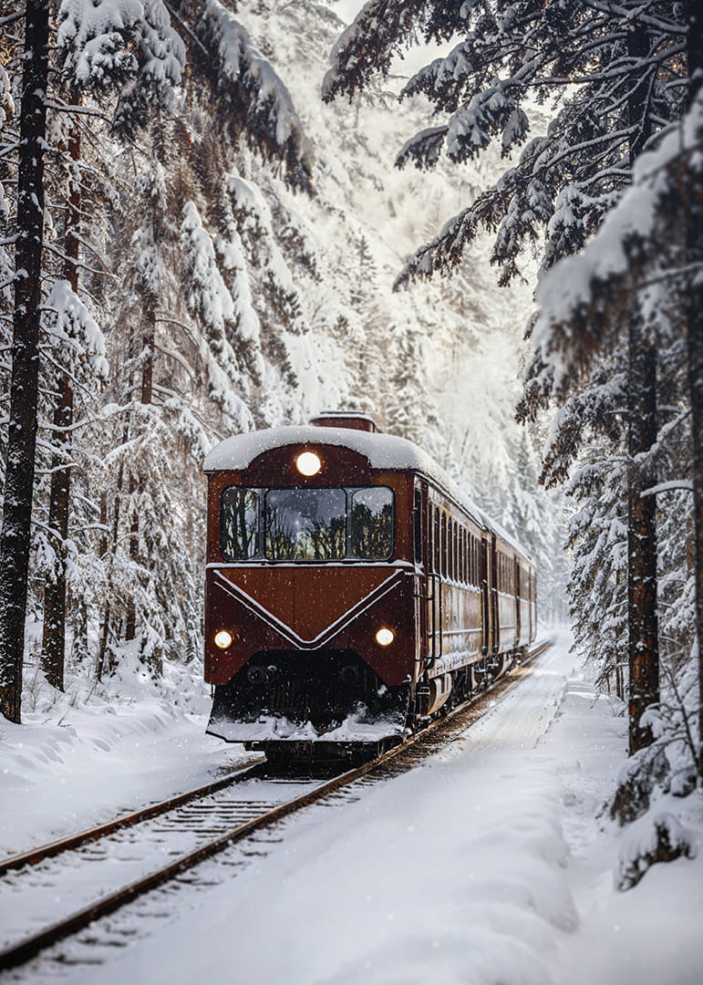 A train creates magic in the winter landscape.-12