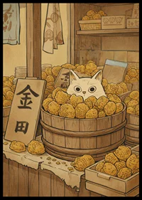 A cat hides among golden fruits, creating mystery.-6