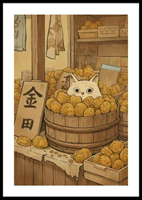 A cat hides among golden fruits, creating mystery.-0
