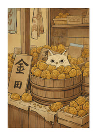 Um gato esconde-se entre frutos dourados, criando mistério.-1