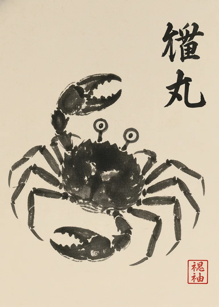 A powerful crab expressed in elegant ink art.-12