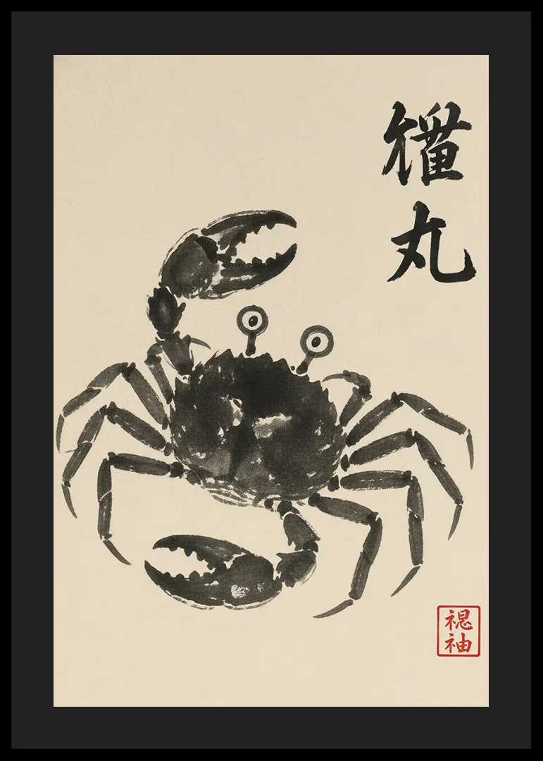 A powerful crab expressed in elegant ink art.-12