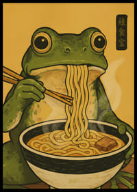 Um sapo saboreia massa numa refeição quente e convidativa.-0