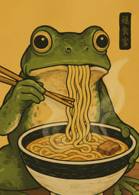 Um sapo saboreia massa numa refeição quente e convidativa.-1