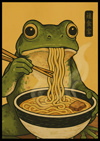 A frog enjoys noodles in a warm, inviting meal.-6