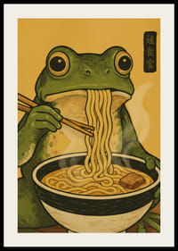 A frog enjoys noodles in a warm, inviting meal.-2