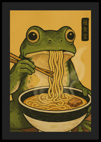 A frog enjoys noodles in a warm, inviting meal.-4