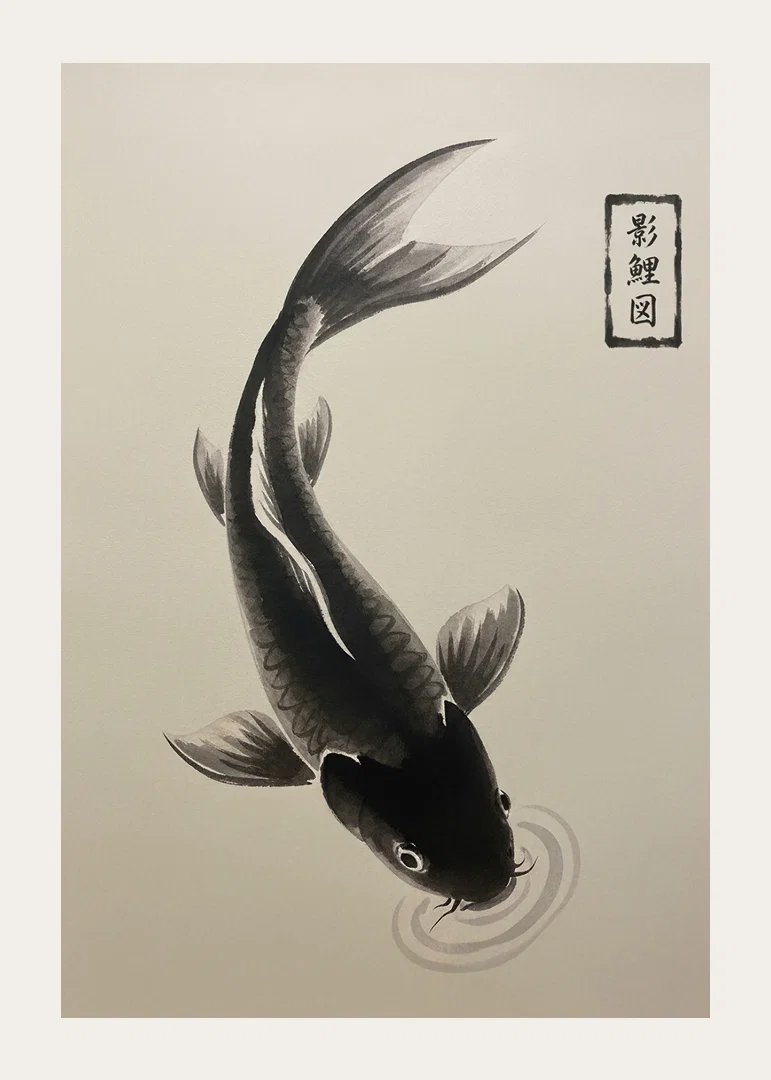 An elegant koi floats serenely over the water.-12