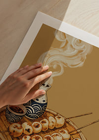 Steaming delicacies and traditional warmth come together on this harmonious poster.-9