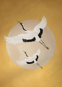 Graciosas garças planam em direção a um horizonte dourado.-3