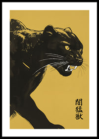 A powerful panther on a yellow background exudes strength and mystery.-0