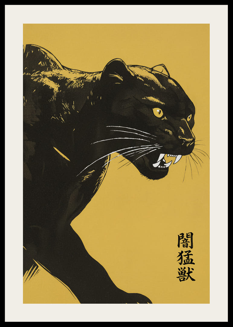 En mäktig panter på gul bakgrund utstrålar styrka och mystik.-12