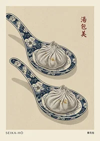 Two dumplings on beautiful spoons harmonize stylishly.-1