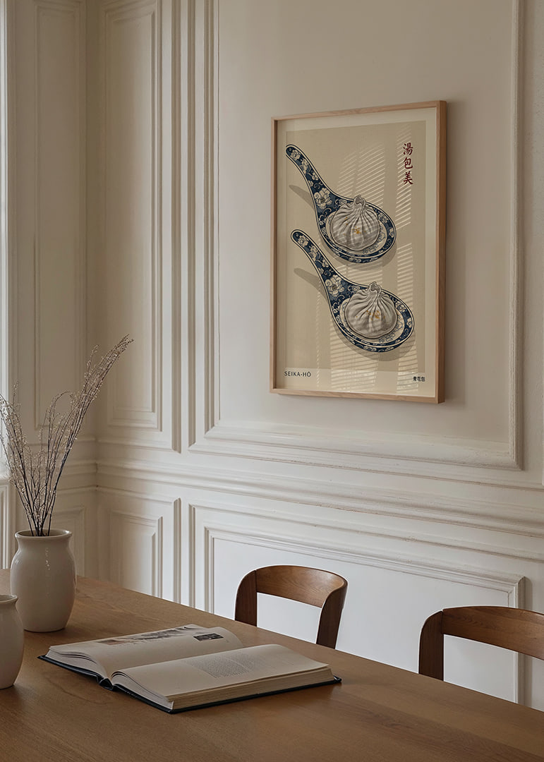 Two dumplings on beautiful spoons harmonize stylishly.-12