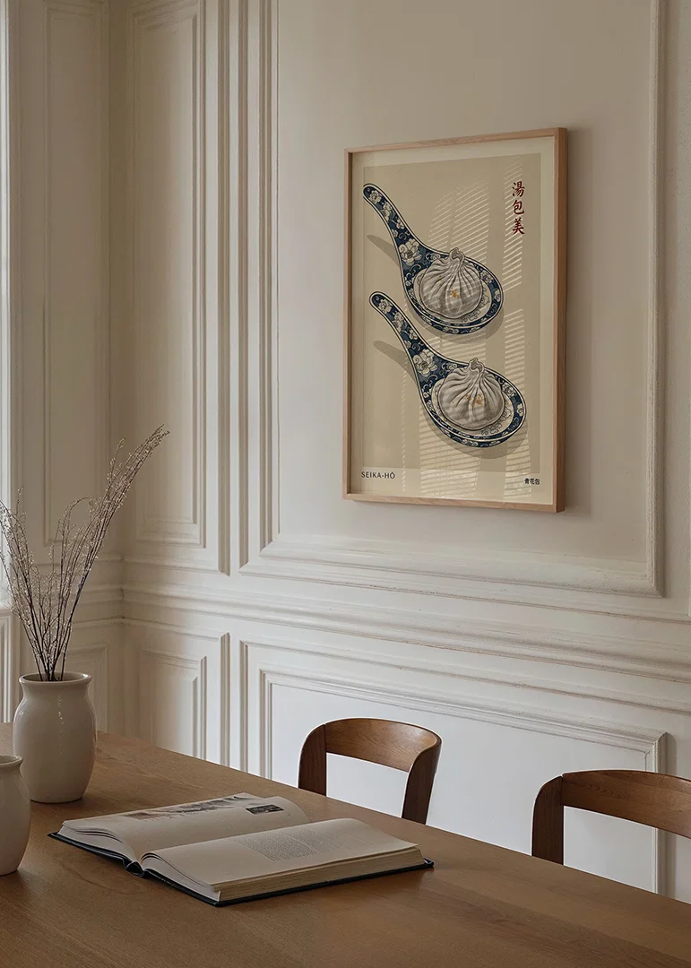Two dumplings on beautiful spoons harmonize stylishly.-12