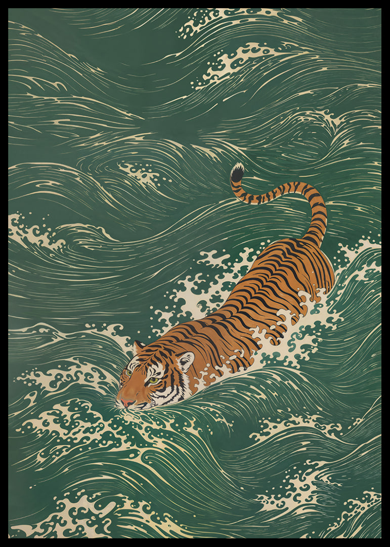 A tiger swims elegantly through lush waves.-12