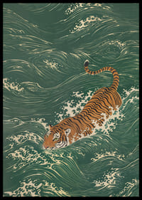 En tiger svømmer elegant gennem frodige bølger.-2