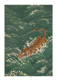 En tiger svømmer elegant gennem frodige bølger.-1